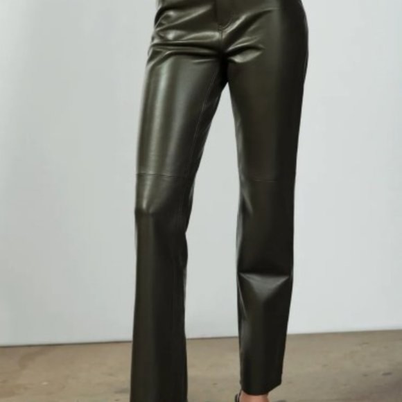 Zara Pants & Jumpsuits Zara Green Leather Pants Limited Edition